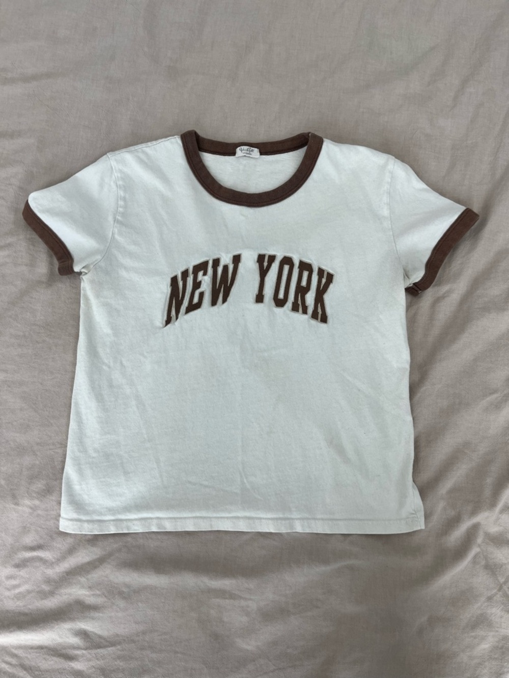 John Galt / Brandy Melville White Ringer Tee with Brown Trim